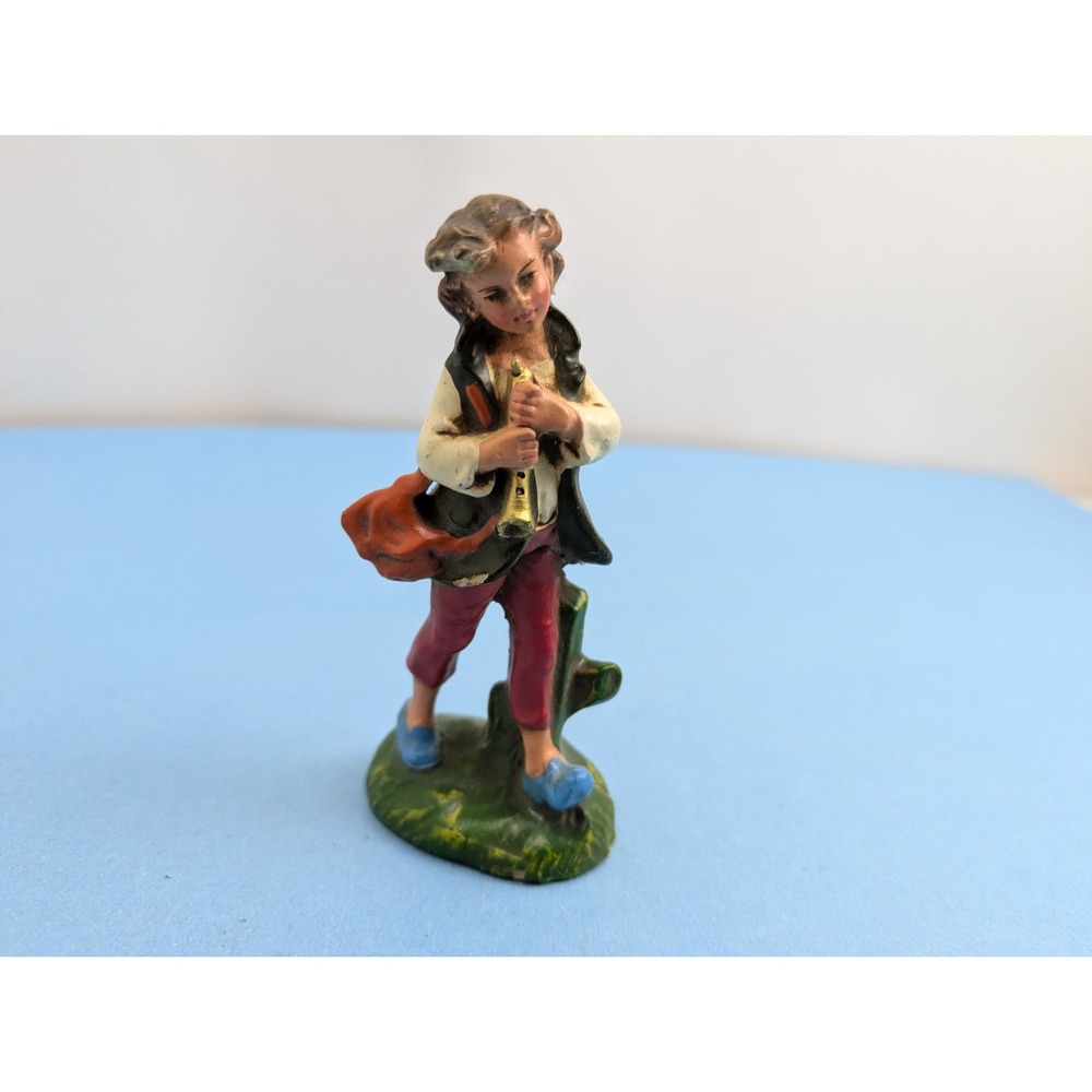 Vintage Paper Mache Made in Italy Nativity Figure 5" Fife Player